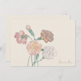 Thank You Card Note Tan Beige Carnation Flower