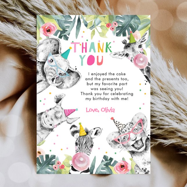 Thank You Card Party Animals Girl Safari Birthday (Creator Uploaded)