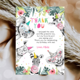Thank You Card Party Animals Girl Safari Birthday