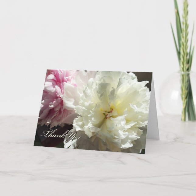 Thank You Card, Peonies in White and Pink, Floral (Front)