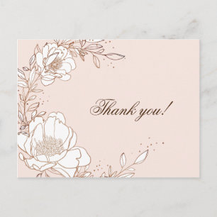Thank you card Peony Rose Gold foil stamping