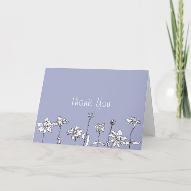 Thank You Card Periwinkle Daisy Flower Drawing (Front)