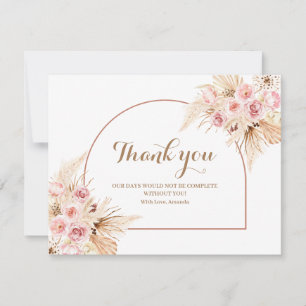 Thank you Card Pink Floral Boho Pampas Grass