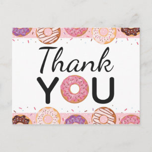 THANK YOU Card Pink Iced Doughnuts Birthday Party