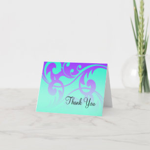 Thank You Card Purple and Aqua Contemporary Swirls
