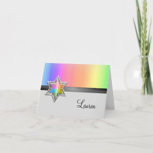 Thank You Card Rainbow Black Ribbon Silver Star
