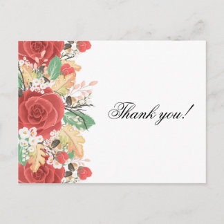 Thank you card red rose autumn fall leaves