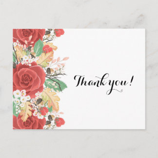 Thank you card red rose autumn fall leaves