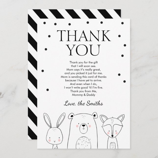 Thank You Card Safari Animals Baby Shower Birthday (Front/Back)