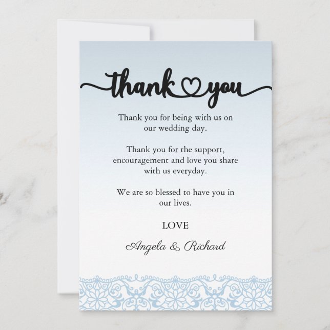 Thank You Card, Script Thank You Card, Lace (Front)
