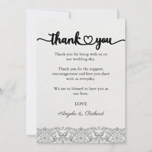 Thank You Card, Script Thank You Card, Lace Card