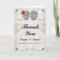 Thank You Card Sugar Skulls Wedding Halloween