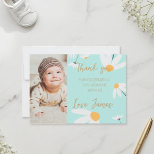 Thank you card template with photo of Daisy, blue