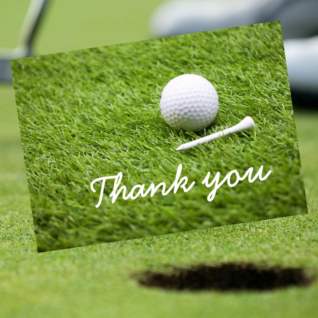 Thank you card to golfer with golf ball and tee (Creator Uploaded)