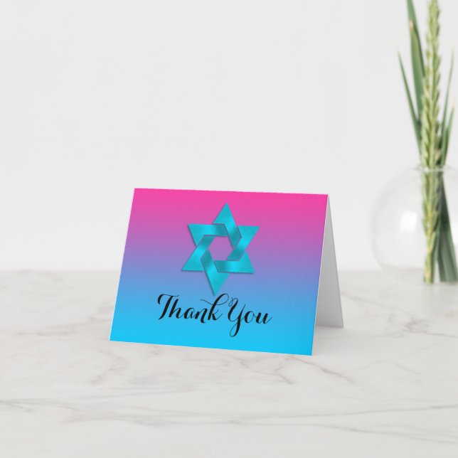 Thank You Card Turquoise to Pink Ombre with Star (Front)