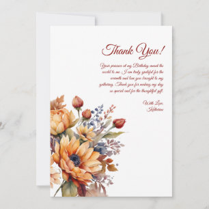 Thank You Card-Watercolor Fall Flowers- Invitation