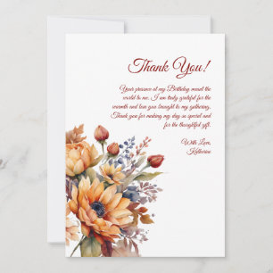 Thank You Card-Watercolor Fall Flowers- Invitation