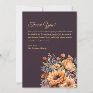 Thank You Card-Watercolor Fall Flowers-Purple- Invitation