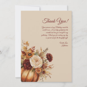 Thank You Card-Watercolor Pumpkin and Flowers- Invitation