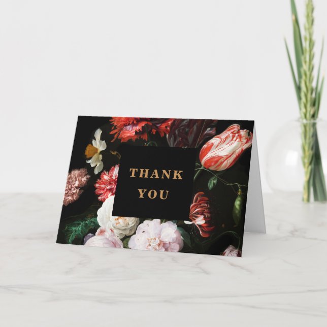 Thank You Card Wedding Invitation Dark Red Floral (Front)