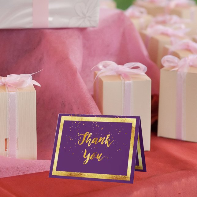 Thank you card wedding purple gold confetti (Creator Uploaded)