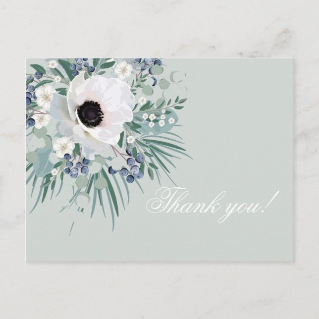 Thank you card white anemone sage green (Front)