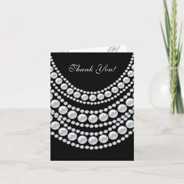 Thank You Card White Pearls On Black (Front)