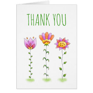 Thank You Card With Cute Hand Painted Flowers
