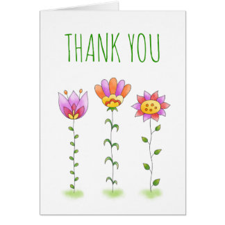 Thank You Card With Cute Hand Painted Flowers