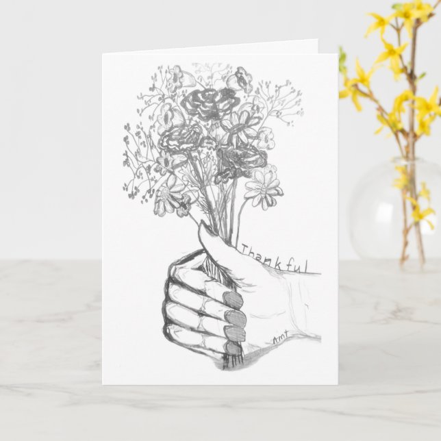 Thank You Card with hand-sketched flower bouquet (Yellow Flower)