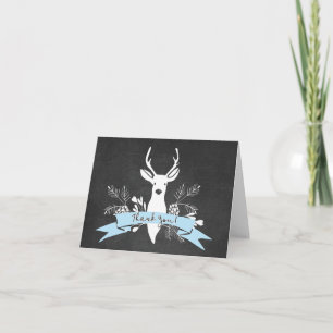 Thank You Card, Woodland Deer Chalkboard, Blue