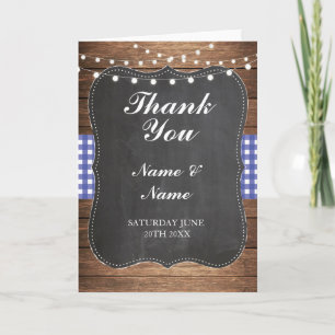 Thank You Cards Bridal Blue Check Wood Wedding