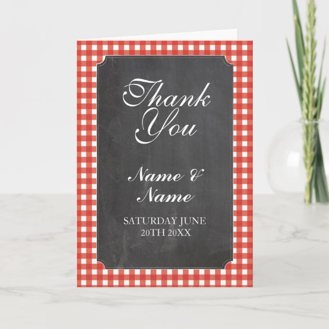 Thank You Cards Bridal Red Check Wedding Chalk (Front)