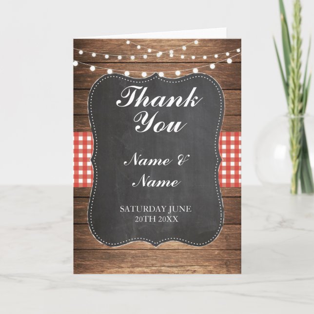 Thank You Cards Bridal Red Check Wood Wedding (Front)