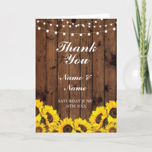 Thank You Cards Bridal Sunflower Wood Wedding