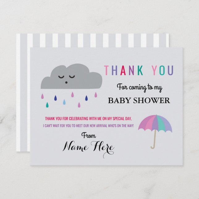 Thank You Cards Cloud Baby Shower Sprinkle Girl (Front/Back)