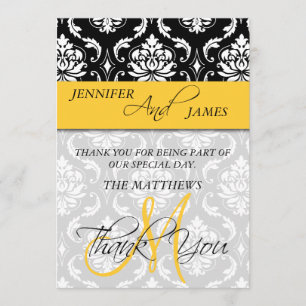 Thank You Cards Damask Monogram Name Yellow