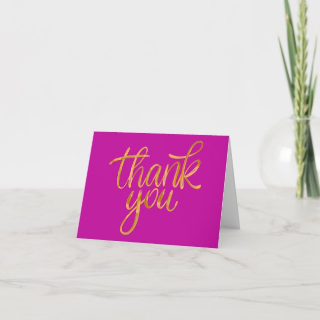 Thank You Cards Fancy Golden Script Hot Pink (Front)