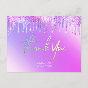 Thank You Cards Holographic purple Glitter Drips