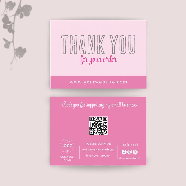 Thank You Cards Qr Code Logo Pink Business (Creator Uploaded)