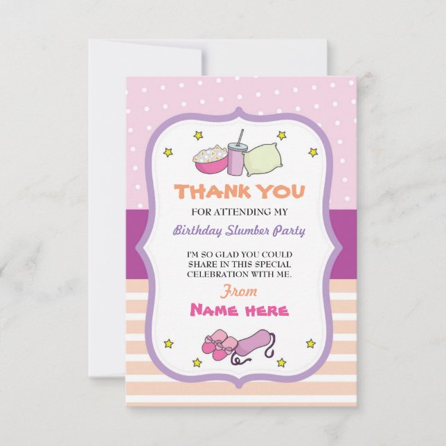 Thank You Cards Slumber Party Birthday Sleep Over (Front)