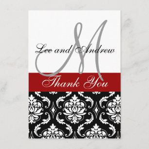 Thank You Cards with Monogram Names Red Damask