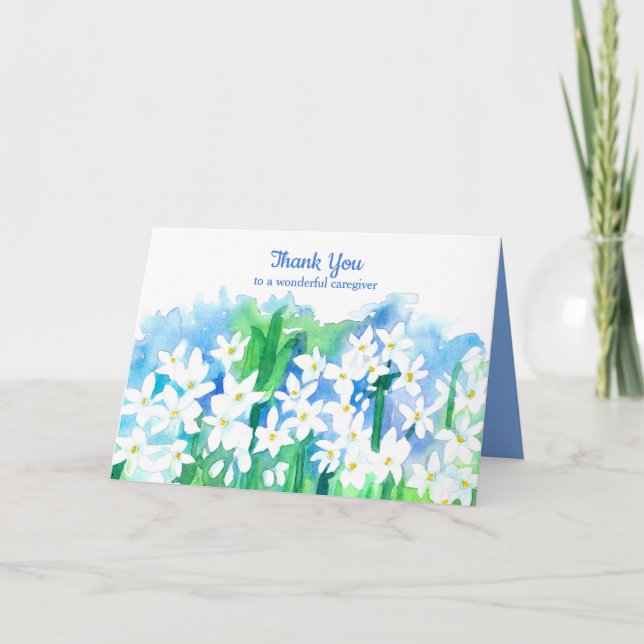 Thank You Caregiver Paperwhites Narcissus Flowers Card (Front)