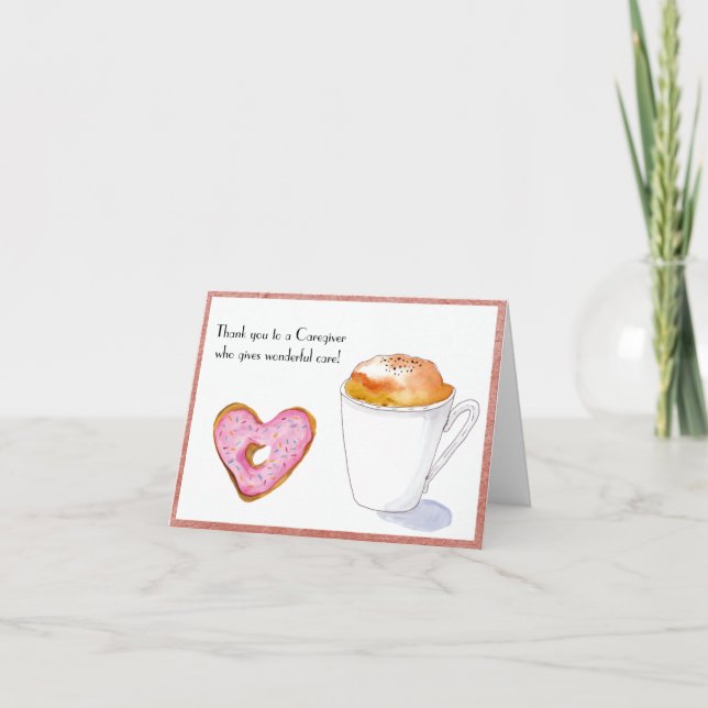 Thank You Caregiver Watercolor Doughnut And Coffee (Front)