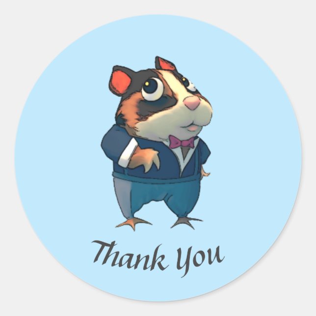Thank You Cartoon Guinea Pig Round Sticker Label (Front)