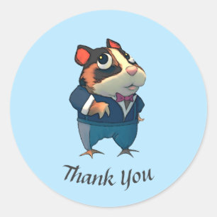 Thank You Cartoon Guinea Pig Round Sticker Label