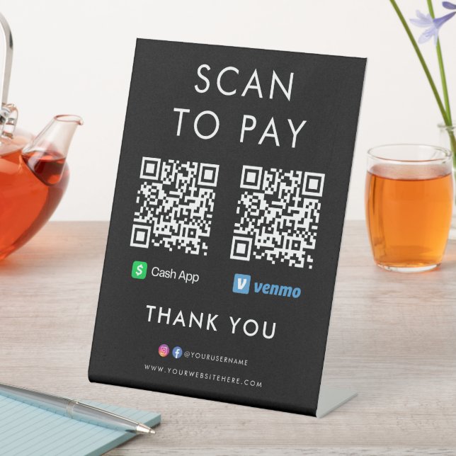Thank you Cash App Venmo Scan to Pay QR Code Black Pedestal Sign (In SItu)