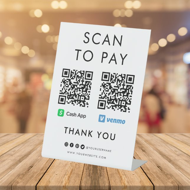 Thank you Cash App Venmo Scan to Pay QR Code White Pedestal Sign (Creator Uploaded)