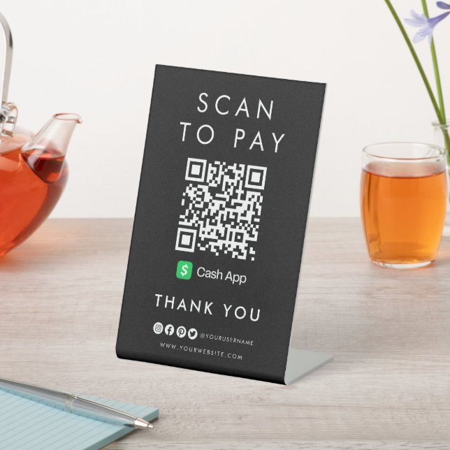 Thank you CashApp Scan to Pay QR Code Modern Black Pedestal Sign (In SItu)