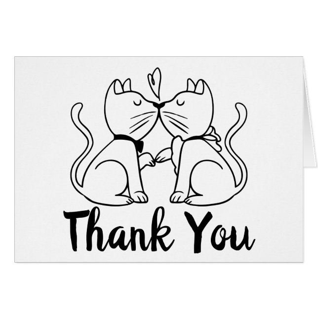 Thank You Cat Lovers Wedding Kittens Black White (Front Horizontal)